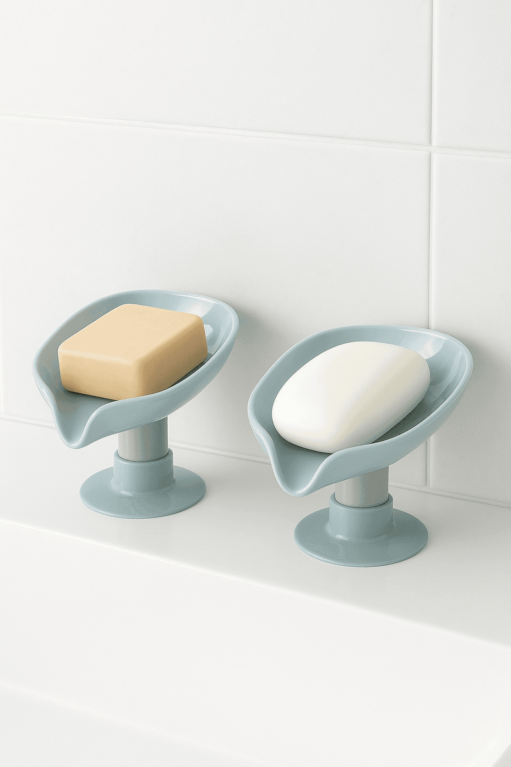 BRINDS Self-Draining Soap Dish - (2 pack) Suction Cup Soap Holder for Bathroom, Shower, Sink, Bathtub - Leaf Shape