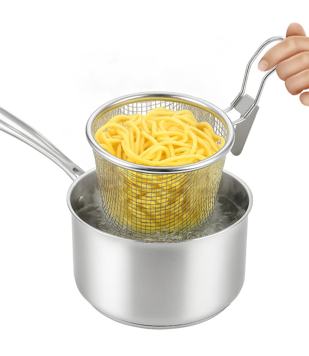 BRINDS Stainless Steel Mesh Strainer with Handle for Kitchen - Pasta, Noodles Colander - Vegitables Drainer