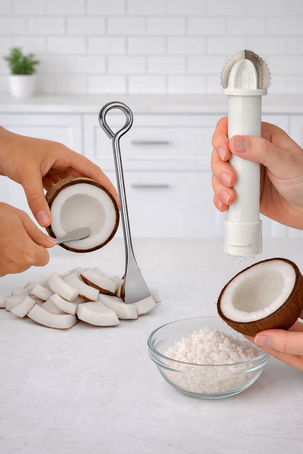BRINDS Combo Set of Coconut Scraper and Peeler - Manual Rotary Grater with Stainless Steel Core Pit Remover - Traditional 2 in 1 Coconut Preparation Tool | Chopper | Slicer | Coconut White Remover